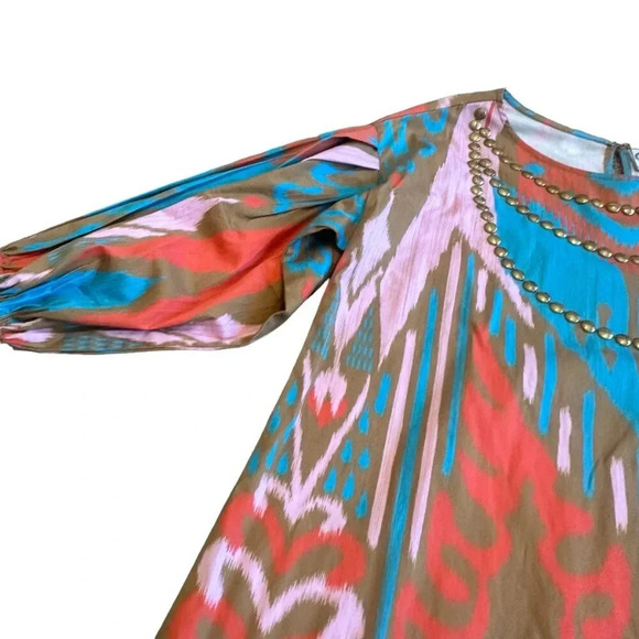 Sheridan French Madison Dress Caramel Ikat Print Bold Boho Flowy Size XS Women's - Picture 8 of 15